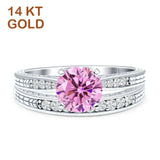 14K White Gold Round Two Piece Pink CZ Bridal Ring