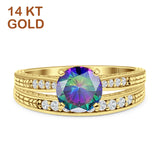 14K Yellow Gold Round Two Piece Rainbow CZ Bridal Ring