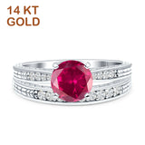 14K White Gold Round Two Piece Ruby CZ Bridal Ring