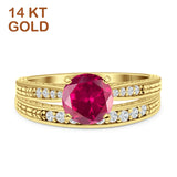 14K Yellow Gold Round Two Piece Ruby CZ Bridal Ring