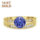 14K Yellow Gold Round Two Piece Tanzanite CZ Bridal Ring