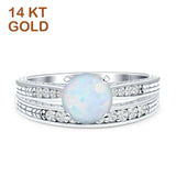 14K White Gold Round Two Piece Lab Created White Opal Bridal Ring