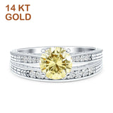 14K White Gold Round Two Piece Yellow CZ Bridal Ring