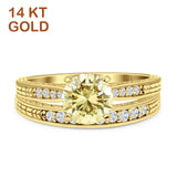 14K Yellow Gold Round Two Piece Yellow CZ Bridal Ring