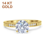 14K Gold Round Cubic Zirconia Engraved Solitaire Statement Ring