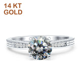 14K White Gold Round Moissanite Engraved Solitaire Statement Ring