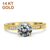 14K Yellow Gold Round Moissanite Engraved Solitaire Statement Ring
