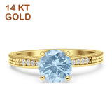 14K Yellow Gold Round Natural Aquamarine Engraved Solitaire Statement Ring