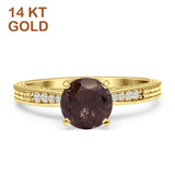 14K Yellow Gold Round Natural Chocolate Smoky Quartz Engraved Solitaire Statement Ring