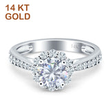 14K White Gold Round Floral Cubic Zirconia Art Deco Ring