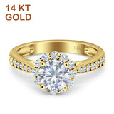 14K Yellow Gold Round Floral Cubic Zirconia Art Deco Ring