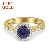 14K Yellow Gold Round Lab Alexandrite Floral Art Deco Ring