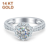 14K White Gold Round Moissanite Floral Art Deco Ring