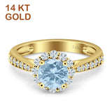 14K Yellow Gold Round Natural Aquamarine Floral Art Deco Ring