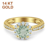 14K Yellow Gold Round Natural Green Amethyst Prasiolite Floral Art Deco Ring