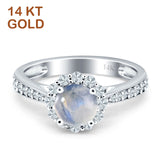 14K White Gold Round Natural Moonstone Floral Art Deco Ring