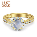 14K Yellow Gold Round Natural Moonstone Floral Art Deco Ring