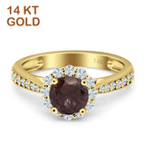 14K Yellow Gold Round Natural Chocolate Smoky Quartz Floral Art Deco Ring