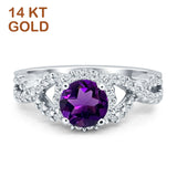 Round Natural Amethyst Split Shank Twisted Ring 14K White Gold