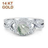 Round Natural Green Moss Agate Split Shank Twisted Ring 14K White Gold