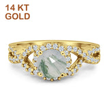 Round Natural Green Moss Agate Split Shank Twisted Ring 14K Yellow Gold