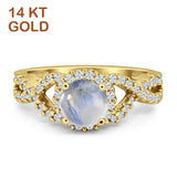 Round Natural Moonstone Split Shank Twisted Ring 14K Yellow Gold