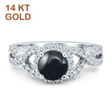 Round Natural Black Onyx Split Shank Twisted Ring 14K White Gold