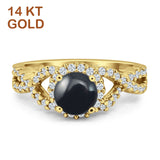 Round Natural Black Onyx Split Shank Twisted Ring 14K Yellow Gold