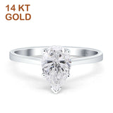 14K White Gold Pear Teardrop Cubic Zirconia Solitaire Ring