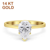 14K Yellow Gold Pear Teardrop Cubic Zirconia Solitaire Ring