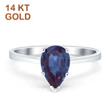 14K White Gold Pear Teardrop Lab Alexandrite Solitaire Ring
