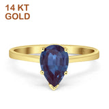 14K Yellow Gold Pear Teardrop Lab Alexandrite Solitaire Ring