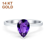 14K White Gold Pear Teardrop Natural Amethyst Solitaire Ring
