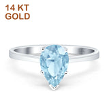 14K White Gold Pear Teardrop Natural Aquamarine Solitaire Ring