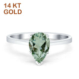 14K White Gold Pear Teardrop Natural Green Amethyst Prasiolite Solitaire Ring