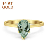 14K Yellow Gold Pear Teardrop Natural Green Amethyst Prasiolite Solitaire Ring