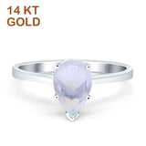 14K White Gold Pear Teardrop Natural Moonstone Solitaire Ring