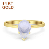 14K Yellow Gold Pear Teardrop Natural Moonstone Solitaire Ring
