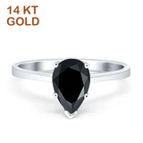 14K White Gold Pear Teardrop Natural Black Onyx Solitaire Ring