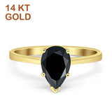 14K Yellow Gold Pear Teardrop Natural Black Onyx Solitaire Ring