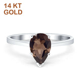 14K White Gold Pear Teardrop Natural Chocolate Smoky Quartz Solitaire Ring