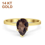 14K Yellow Gold Pear Teardrop Natural Chocolate Smoky Quartz Solitaire Ring