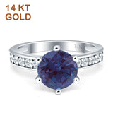 14K White Gold Round Lab Alexandrite Vintage Style Ring