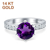 14K White Gold Round Natural Amethyst Vintage Style Ring