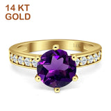 14K Yellow Gold Round Natural Amethyst Vintage Style Ring