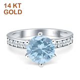 14K White Gold Round Natural Aquamarine Vintage Style Ring
