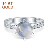 14K White Gold Round Natural Moonstone Vintage Style Ring