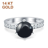 14K White Gold Round Natural Black Onyx Vintage Style Ring