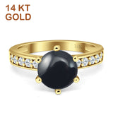 14K Yellow Gold Round Natural Black Onyx Vintage Style Ring
