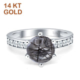 14K White Gold Round Natural Rutilated Quartz Vintage Style Ring